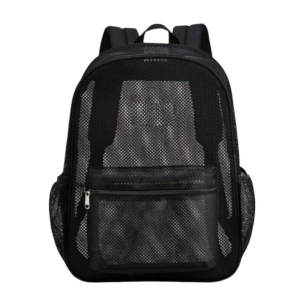 Mochila de rede feminina 41 x 26,5 x 14 cm Mochila leve e respirável com fecho e bolsos laterais Alças de ombro ajustáveis preto