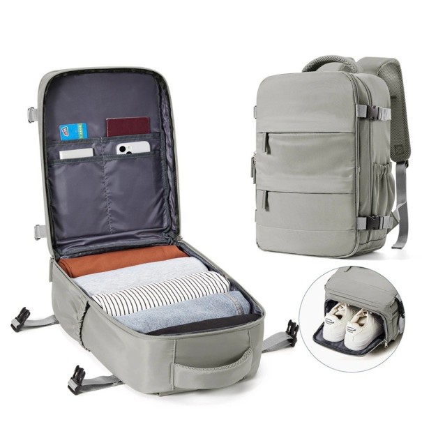 Mochila de viaje 40 x 20 x 25 cm Equipaje de mano para el avión Práctica mochila con bolsillo para zapatos Compartimentos interiores Mochila ligera para viajar gris