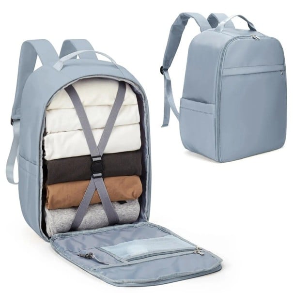 Mochila de viaje de nailon de 45 x 36 x 20 cm, impermeable, con bolsillos laterales para botellas, mochila ligera para avión, bolsa azul claro