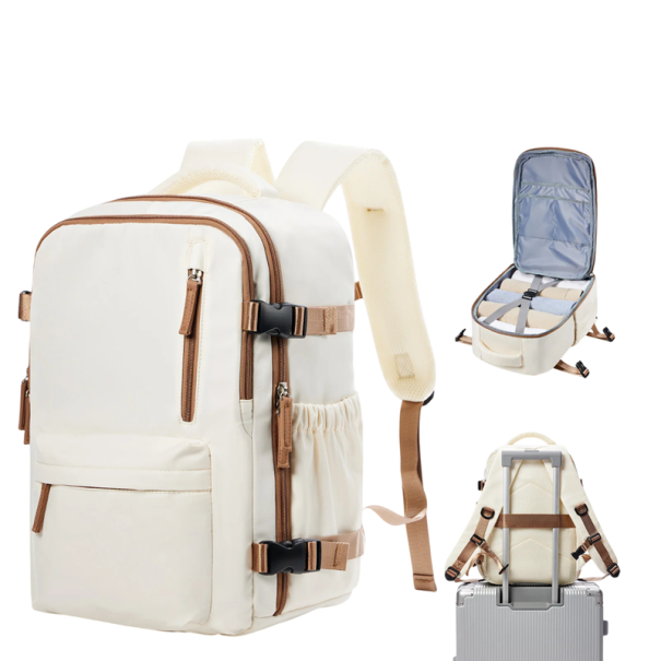 Mochila de viaje de nailon impermeable 40 x 28 x 17 cm Bolsillo impermeable Doble cremallera Bolsillo lateral para botella Mochila ligera para viajes y escapadas urbanas beige