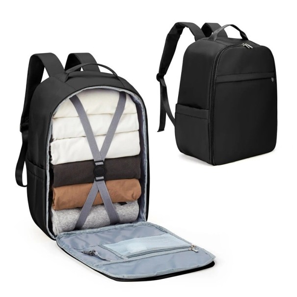 Mochila de viaje de nylon 40 x 20 x 25 cm Equipaje de mano para el avión Bolsillo impermeable Bolsillos laterales para una botella Mochila ligera para viajes y deportes negro
