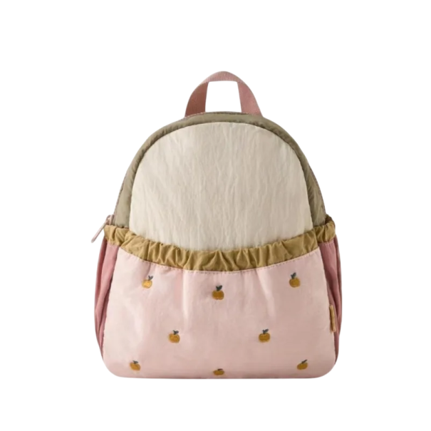 Mochila escolar infantil 27 x 22 x 10 cm Bege-rosa com padrão de maçãs Alças ajustáveis Bolsos com fecho Escola Passeio Mochila para meninas 1