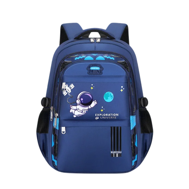 Mochila escolar infantil para niños 46 x 30 x 20 cm Mochila impermeable Astronauta Sistema de espalda acolchado 5 bolsillos con cremallera Botellas azul