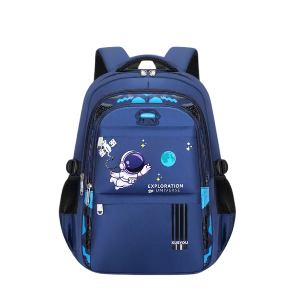 Mochila escolar para niños 40 x 26 x 18 cm Astronauta Mochila impermeable Espalda acolchada 5 bolsillos con cremallera Botellas 1º-2º grado azul