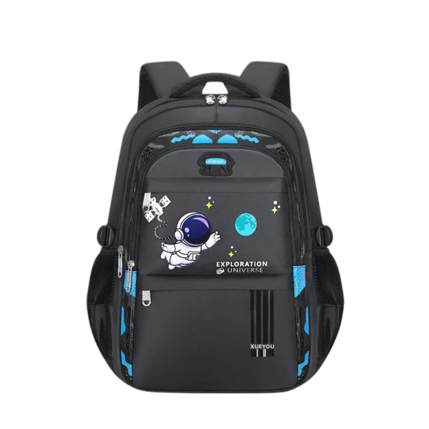Mochila escolar para niños 40 x 26 x 18 cm Astronauta Mochila impermeable Espalda acolchada 5 bolsillos con cremallera Botellas 1º-2º grado negro