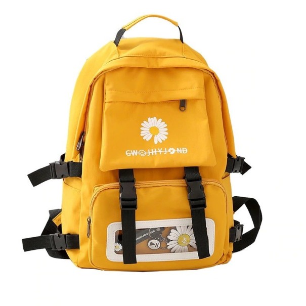 Mochila feminina com bolso transparente amarelo escuro