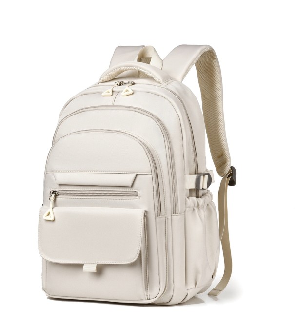 Mochila impermeável de várias camadas 44 × 13 × 29 cm Mochila estilosa de grande capacidade com muitos bolsos com fecho Bolso lateral bege