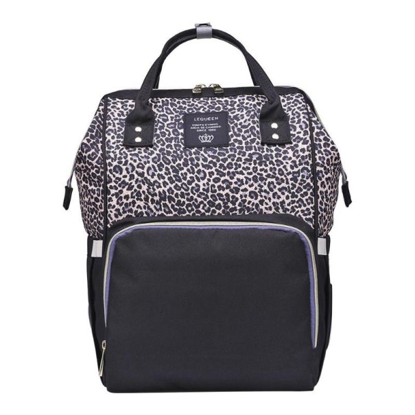 Mochila materna com padrão de leopardo castanho