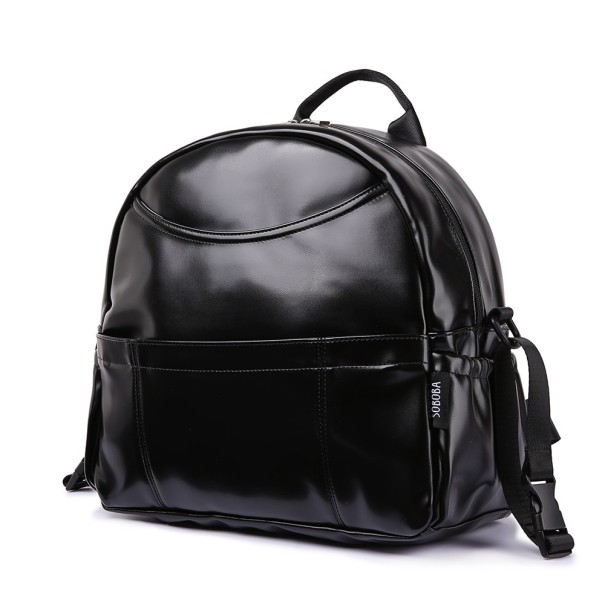 Mochila para mamás para artículos de bebé de PU brillante negro. Amplio compartimento principal y bolsillos. Correas para los hombros 1