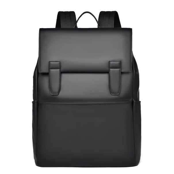 Mochila retangular masculina 31 x 13 x 42 cm Poliéster e pele sintética Mochila urbana com aba com fecho de fivela Confortável preto
