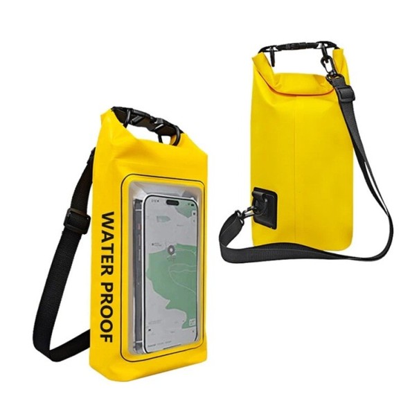 Mochila seca impermeable 2l PVC 34,5×13,5×7,5 cm con pantalla táctil para móvil para natación, kayak, rafting, trekking, surf y deportes náuticos amarillo