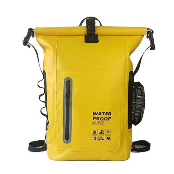 Mochila seca impermeable 30L PVC 46×30×15,5 cm Mochila de rafting para kayak, camping, cruzada sobre el hombro para nadar, trekking, canotaje y buceo amarillo