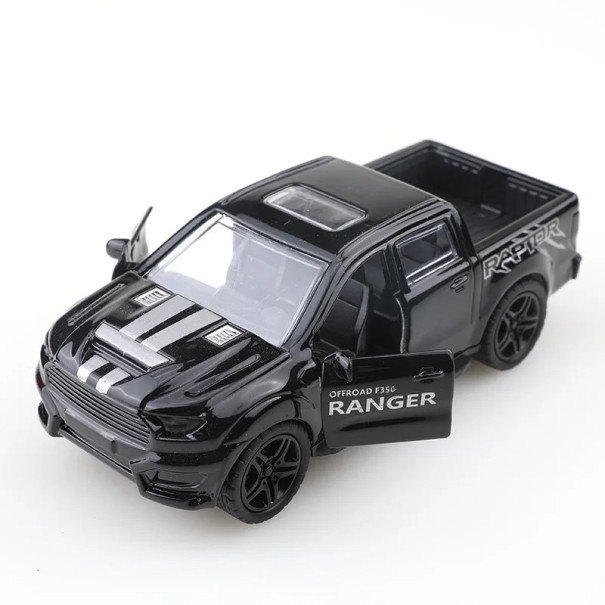 Model af bil Pick-up 1:36 Metalmodel af nyttekøretøj Detaljeret miniature af terrængående bil Legetøj til børn Samlermodel Stilfuld gave sort