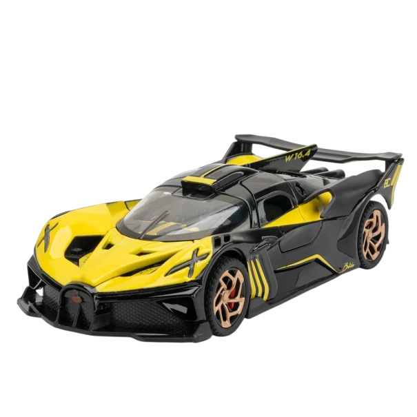 Model auta Bugatti Bolide 1:32 15,5 × 6,5 × 3,5 cm Kovový sběratelský model ze slitiny Sportovní hypersport dekorace pro sběratele žlutá