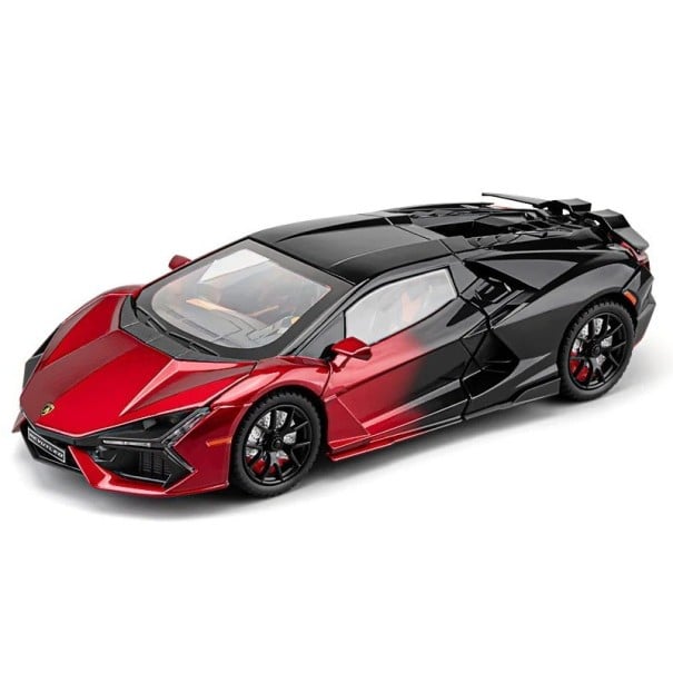 Model auta Lamborghini 1:24 Kovové tělo Otevírací dveře Zvukové a světelné efekty Sběratelský kovový model sportovního vozu černo-červená