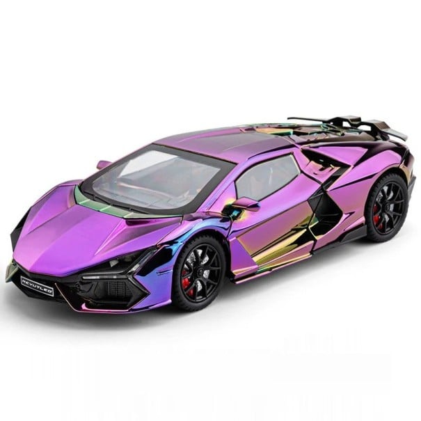 Model auta Lamborghini 1:24 Kovové tělo Otevírací dveře Zvukové a světelné efekty Sběratelský kovový model sportovního vozu fialová