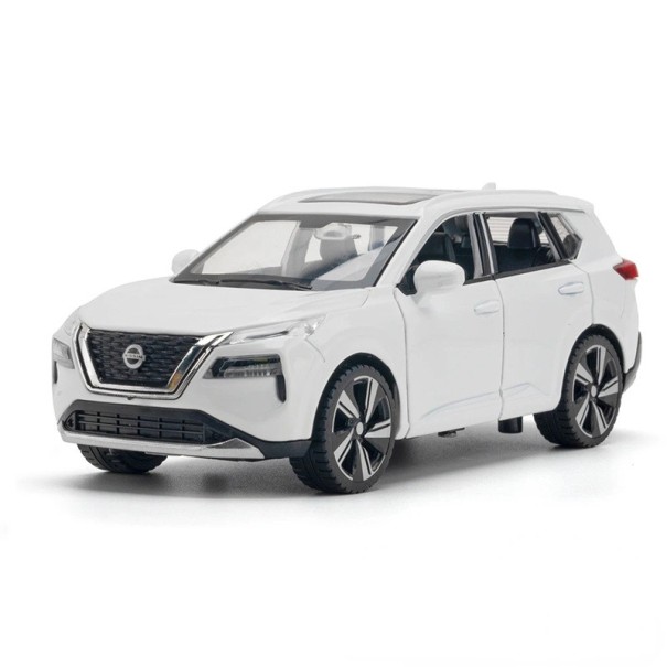 Model auta Nissan X-Trail 1:32 Kovové autíčko SUV Sběratelský model Terénní vůz Hračka pro děti Kovové tělo Dárek pro kluky i sběratele bílá