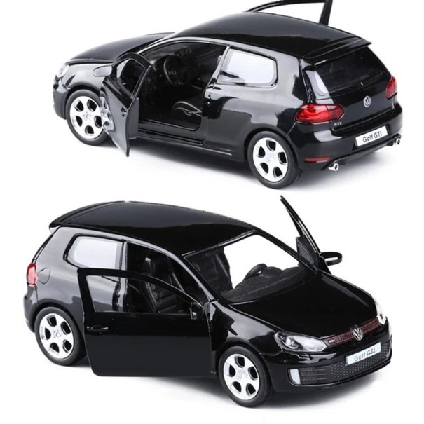 Model auta VW Golf 6 1:36 12,5 × 5 × 4,5 cm Kovový zberateľský model Hatchback Realistické prevedenie Dekorácia pre zberateľov čierna