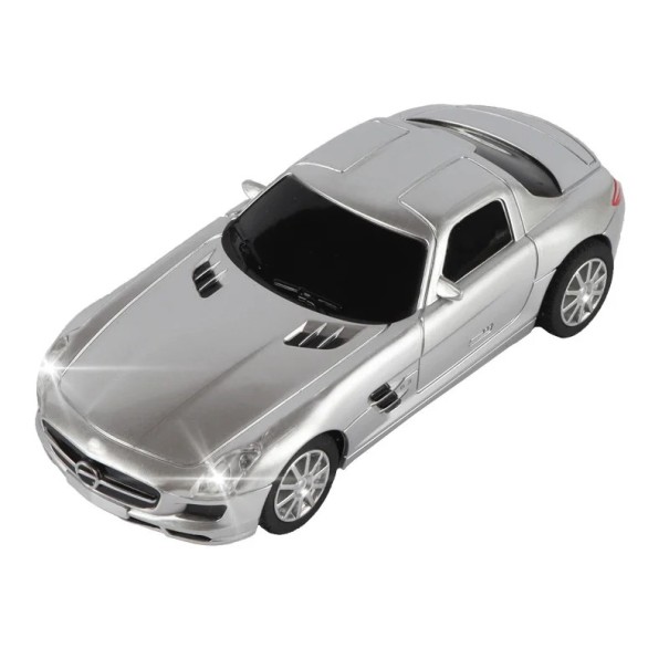 Model auto Mercedes-Benz SLS AMG 1:43 Zilveren kunststof model sportcoupe Gedetailleerde miniatuur van een luxe auto Speelgoed voor kinderen Cadeau 1