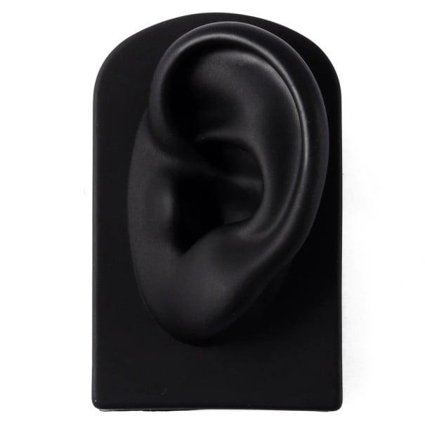 Model din silicon al urechii stângi 7,8 × 4,9 × 4 cm Model de antrenament moale pentru practicarea piercingului și tatuajului negru