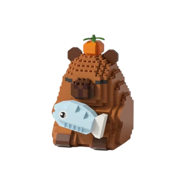 Model kapybary s rybou 6 x 7,9 x 9 cm ze série mikro stavebních bloků Zvířecí mini stavebnice pro děti od 8 let i dospělé Kreativní dárek 1