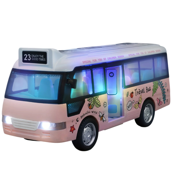 Model městského autobusu 1:64 15 x 6,5 x 5,2 cm Plastový autobus Dopravní prostředek Hračka pro děti Sběratelský model Autobus Dárek růžová