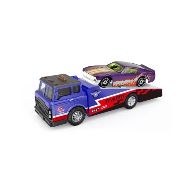 Model of a Metal Tipping Recovery Vehicle with a Small Car Realistic Miniature blue