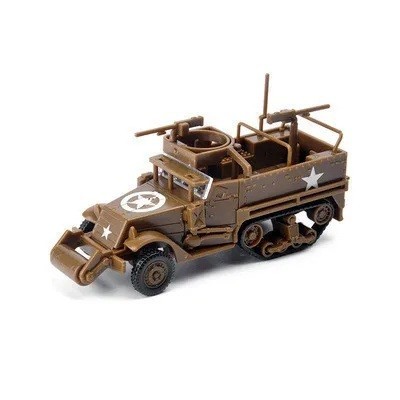 Model polopásového vozidla M3A1 měřítko 1:72 plastová stavebnice k sestavení 9 x 3 x 3,5 cm vojenská technika značka GSF hnědá