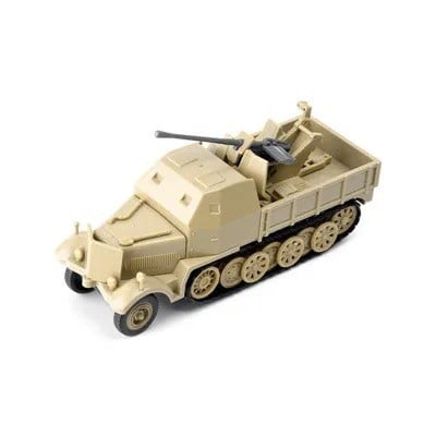 Model polopásového vozidla SD.KFZ.7/2 měřítko 1:72 plastová stavebnice k sestavení 10,5 x 3,7 x 4 cm vojenská technika značka GSF žlutá