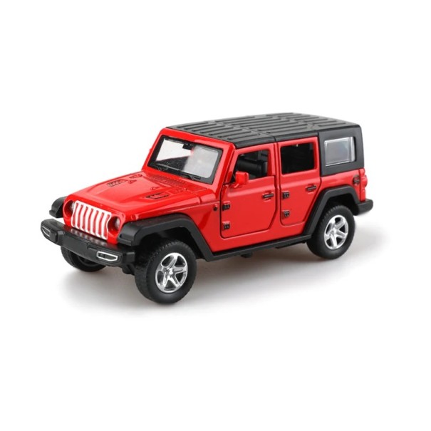 Model terénního auta Jeep Wrangler 1:36 Kovový model off-road auto pro děti Otevírací dveře Hračka pro chlapce Sběratelský model červená