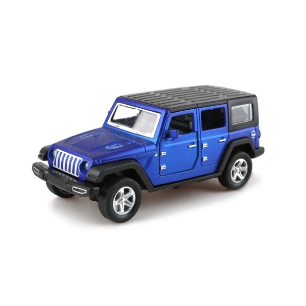 Model terénního auta Jeep Wrangler 1:36 Kovový model off-road auto pro děti Otevírací dveře Hračka pro chlapce Sběratelský model modrá