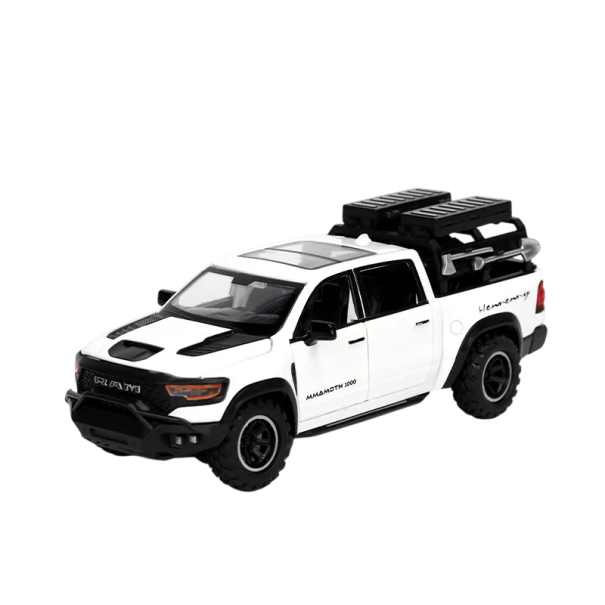 Modèle en métal de voiture RAM Miniature de collection détaillée de pick-up tout-terrain Finition métallique réaliste avec portes ouvrantes blanc