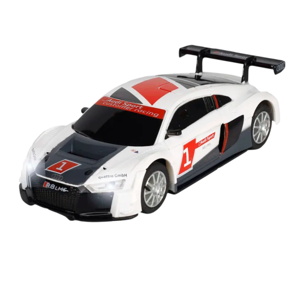 Modell av bilen Audi R8 LMS 1:43 Plast Vit svart racingbil Detaljerad replika Sportbil Leksak för barn Present 1