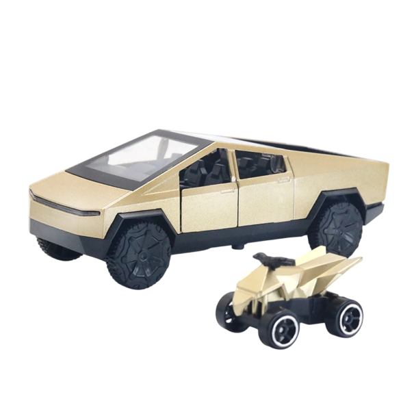 Modell eines metallischen Pickup-Autos mit Allradantrieb Realistische Miniatur eines Personenkraftwagens golden
