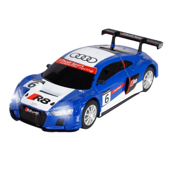 Modelo de carro Audi R8 LMS 1:43 Cor azul Brinquedo de plástico Modelo de coleção de carro de corrida Decoração ou presente para crianças e fãs 1