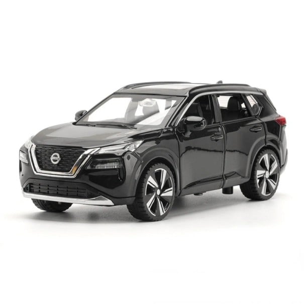 Modelo de carro Nissan X-Trail 1:32 Carro de metal SUV Modelo de colecionador Veículo todo-o-terreno Brinquedo para crianças Corpo de metal preto