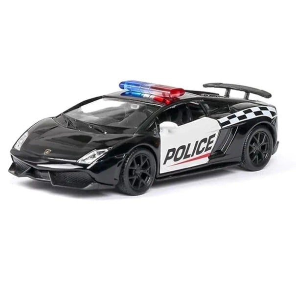 Modelo de carro policial Lamborghini 1:36 12,7 x 5,7 x 3,5 cm Corpo metálico chassis plástico Supercarro policial realista Brinquedo para crianças 1