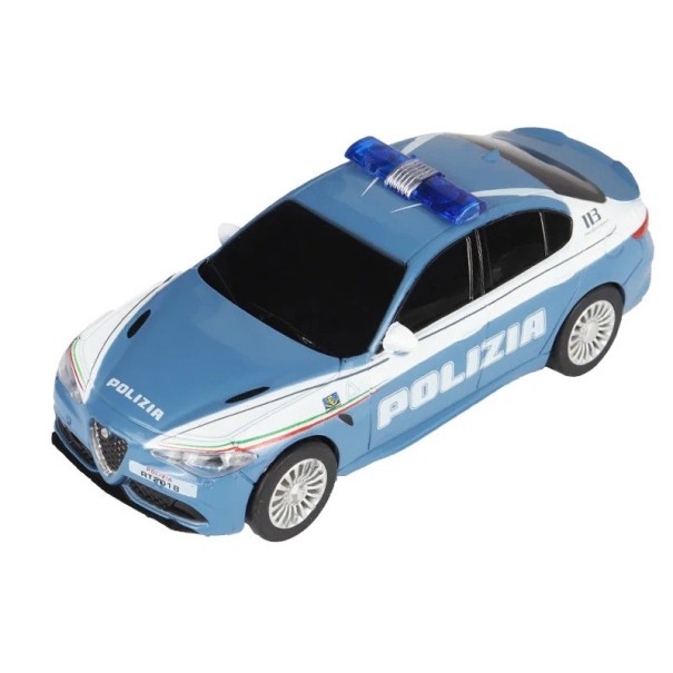 Modelo de coche Alfa Romeo Giulia Policía 1:43 Modelo de plástico de sedán policial Miniatura detallada de vehículo de servicio con sirena Juguete 1