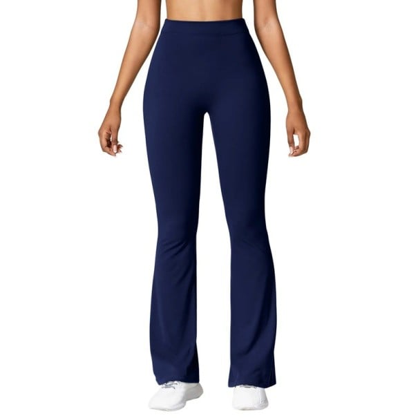 Moderigtige ensfarvede dameleggings med V-formet talje Push-up-effekt Høj talje Slim fit Svajer i benene Elegante, figursyede bukser til afslappet brug mørkeblå XL