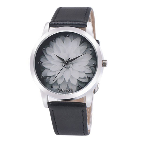 Modern dameshorloge met bloem J2004 zwart