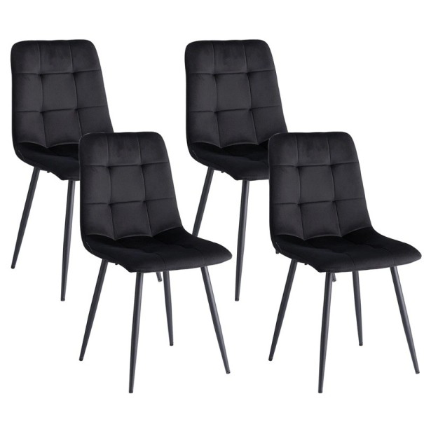 Modern Dining Chairs Set of 4 Velvet Upholstery and Quilted Backrest Metal Frame Suitable for Dining Room Kitchen and Living Room black