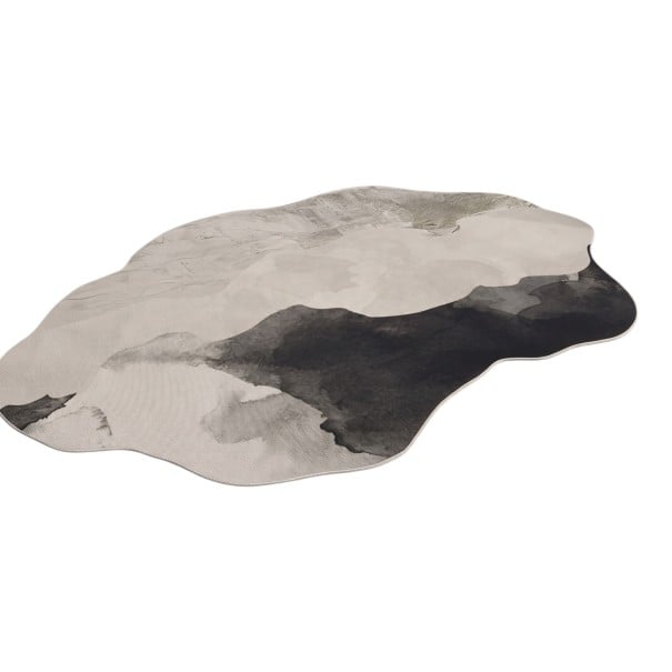 Modern Rug with Abstract Pattern 250 x 200 cm Irregular Shape Non-Slip Back Polyester Grey and Black For Living Room and Bedroom 1