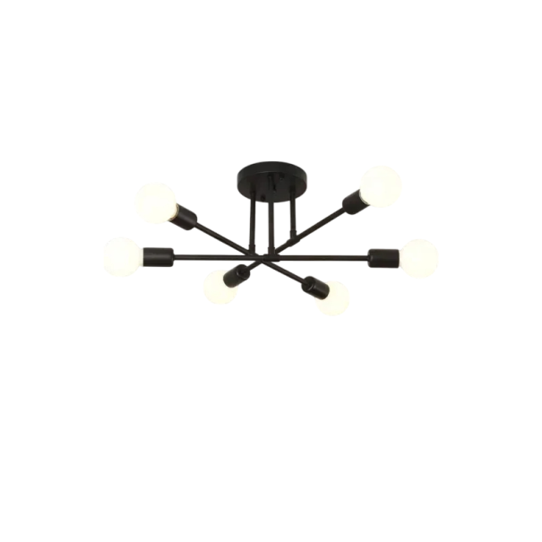 Modern stjärnformad hängande ljuskrona Justerbar design 6 ljuskällor Metallkonstruktion E27-sockel LED-kompatibel Belysning 8-12 m² svart