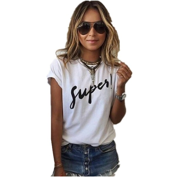 Modern T-shirt för kvinnor SUPER - Vit L