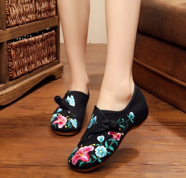 Moderne ballerina&#39;s voor dames met bloemen J2388 zwart 41