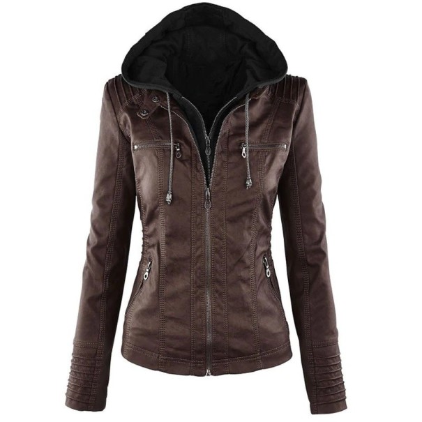 Moderne Damen-Lederjacke J919 dunkelbraun 3XL