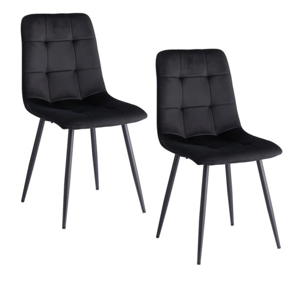 Moderne Esszimmerstühle Set 2 Stück Samtpolsterung und gestepptes Rückenlehne Metallkonstruktion Für Esszimmer Küche und Wohnzimmer schwarz