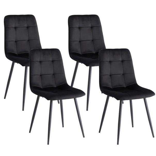 Moderne Esszimmerstühle Set 4 Stück Samtpolsterung und gestepptes Rückenlehne Metallkonstruktion Für Esszimmer Küche und Wohnzimmer schwarz