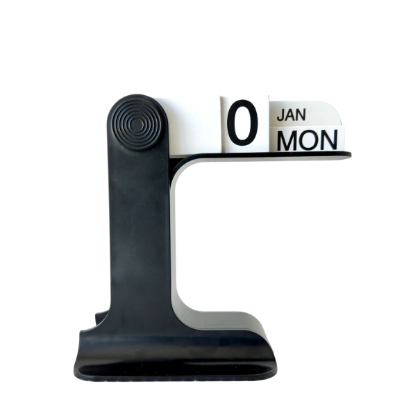 Moderne evighedskalender 16,5 x 15,5 cm Minimalistisk roterende bordkalender Manuel datoinstilling Designkontor dekoration sort