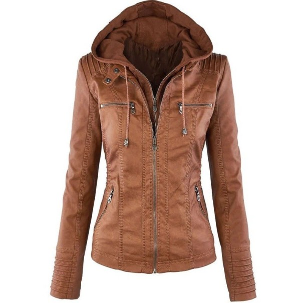 Moderne leren damesjas J919 bruin 5XL